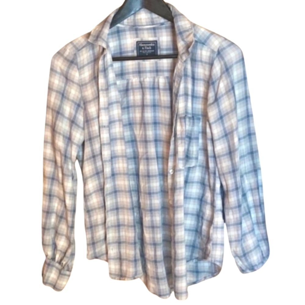 Abercrombie & Fitch Soft Checkered Blouse Gingham Brown Blue Button-Up